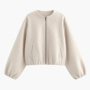 Women’s Jacket with Round Neck and Zipper Closure