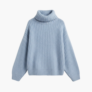 Women's Turtleneck Sweater with Ribbed Knit and Wide Sleeves