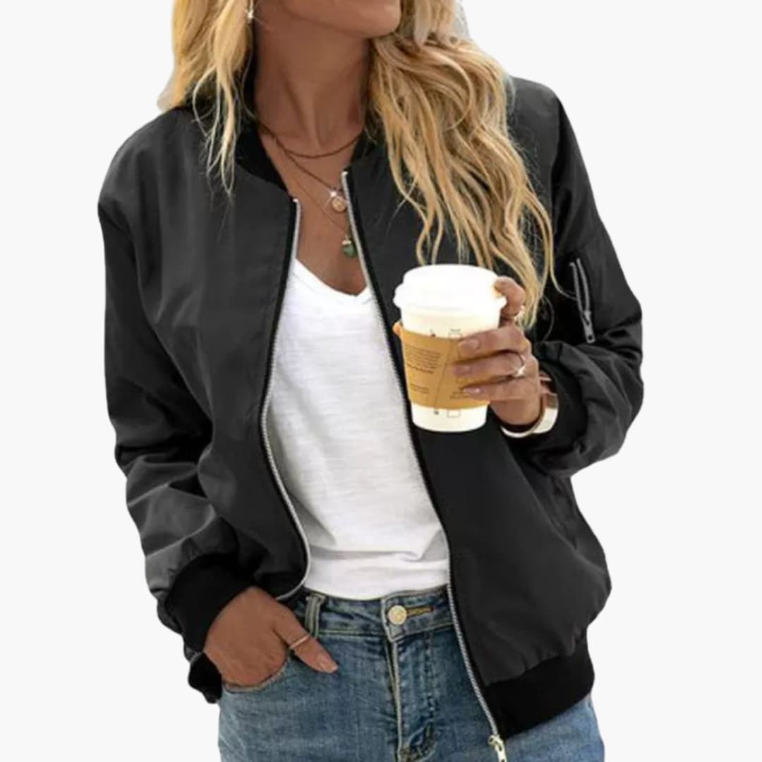 Women’s Bomber Jacket with Ribbed Cuffs - Image 2