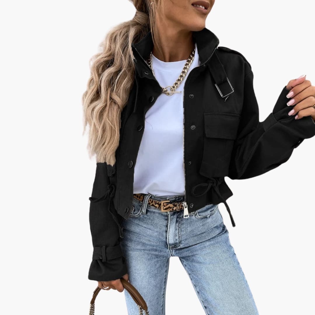 Women’s Cropped Jacket with Flap Pockets - Image 5