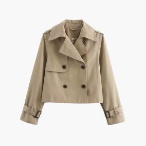 Women’s Cropped Trench Coat with Double Buttons