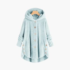 Women's Hooded Jacket with Button Closure and Rounded Hem