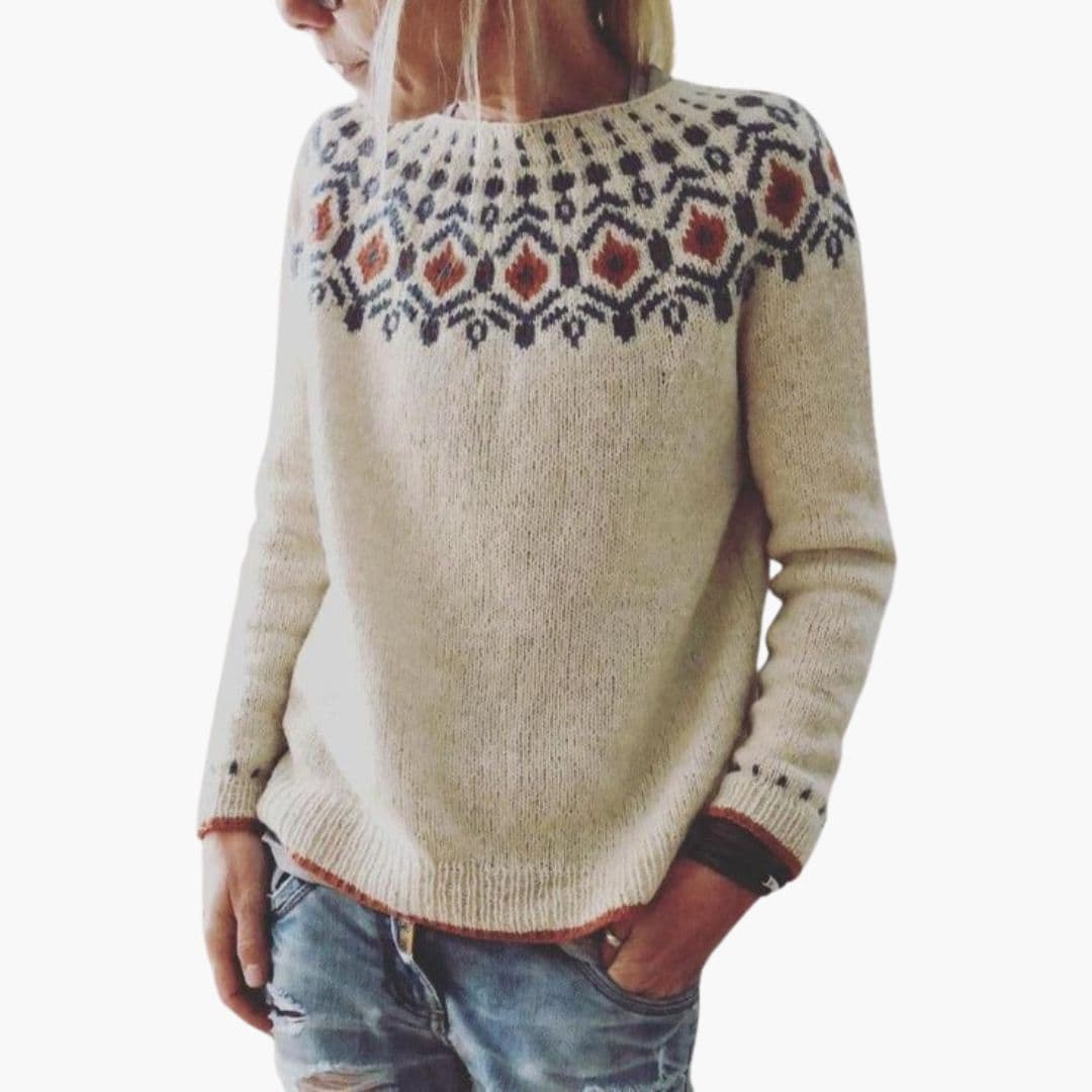 Women’s Knit Sweater with Geometric Pattern - Image 2