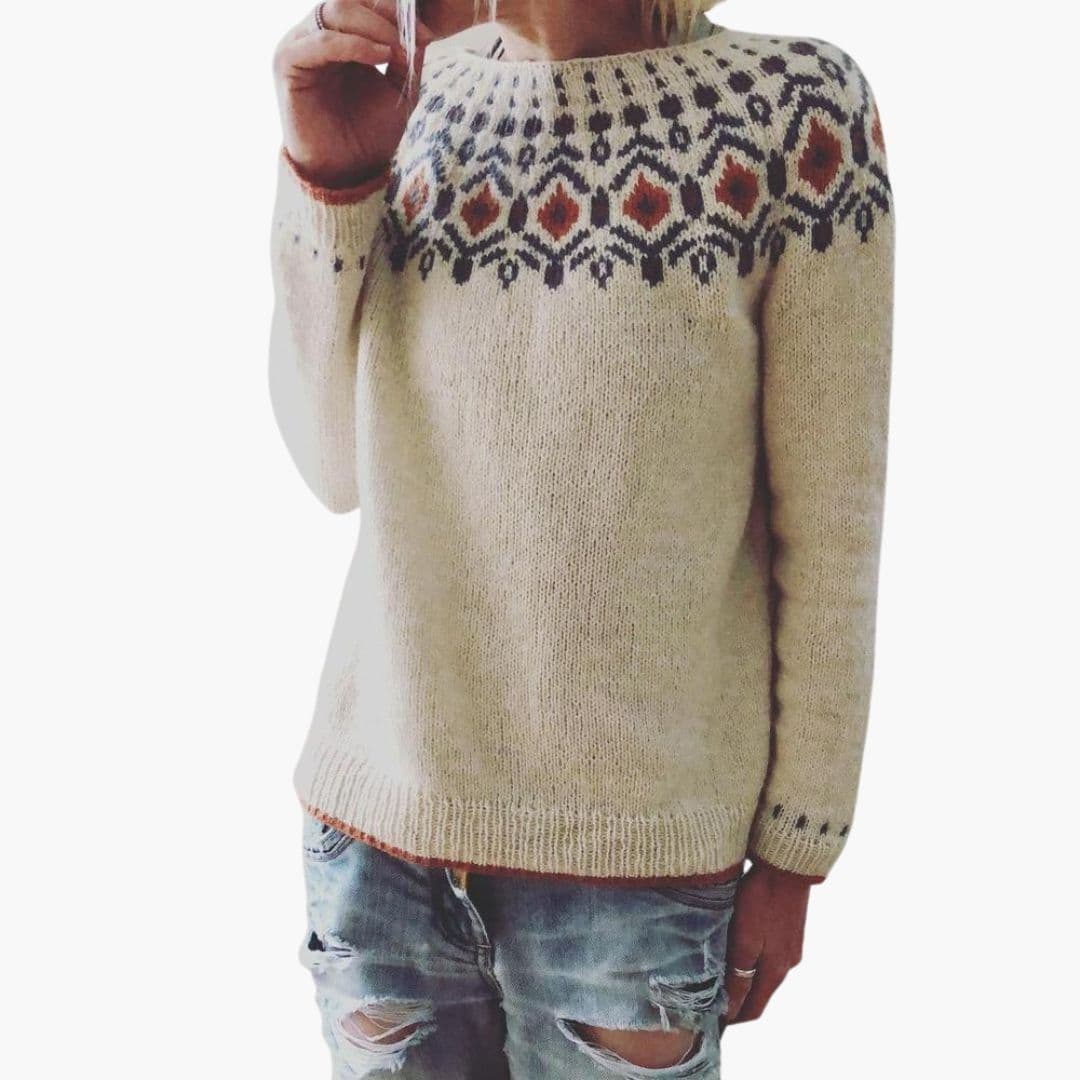Women’s Knit Sweater with Geometric Pattern - Image 4