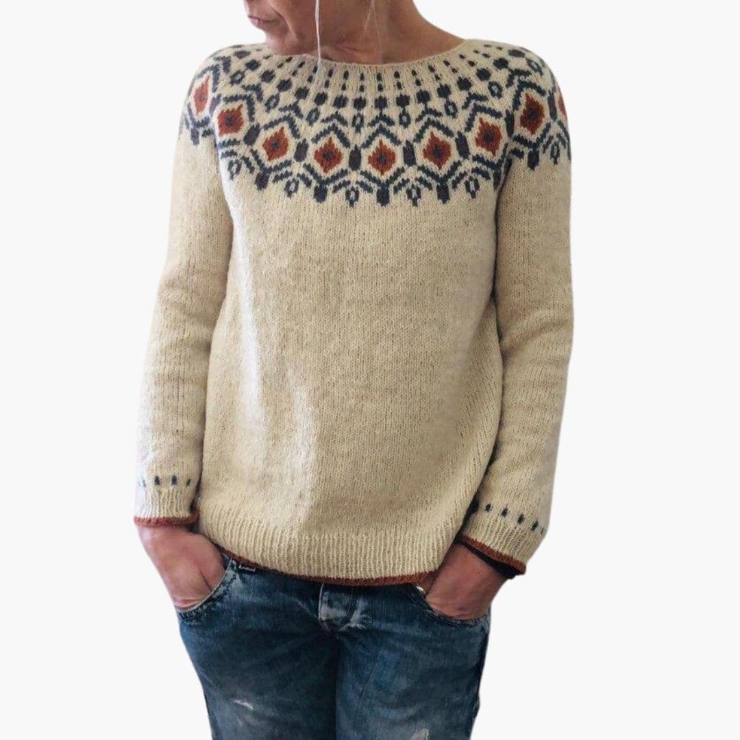 Women’s Knit Sweater with Geometric Pattern - Image 3