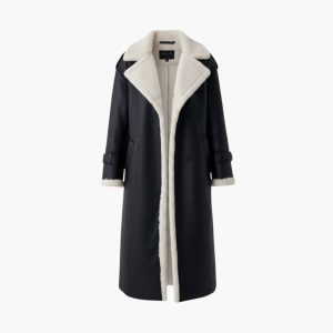 Women’s Long Coat with Lapel Collar and Trim