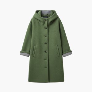Women's Long Winter Coat with Buttons and Pockets