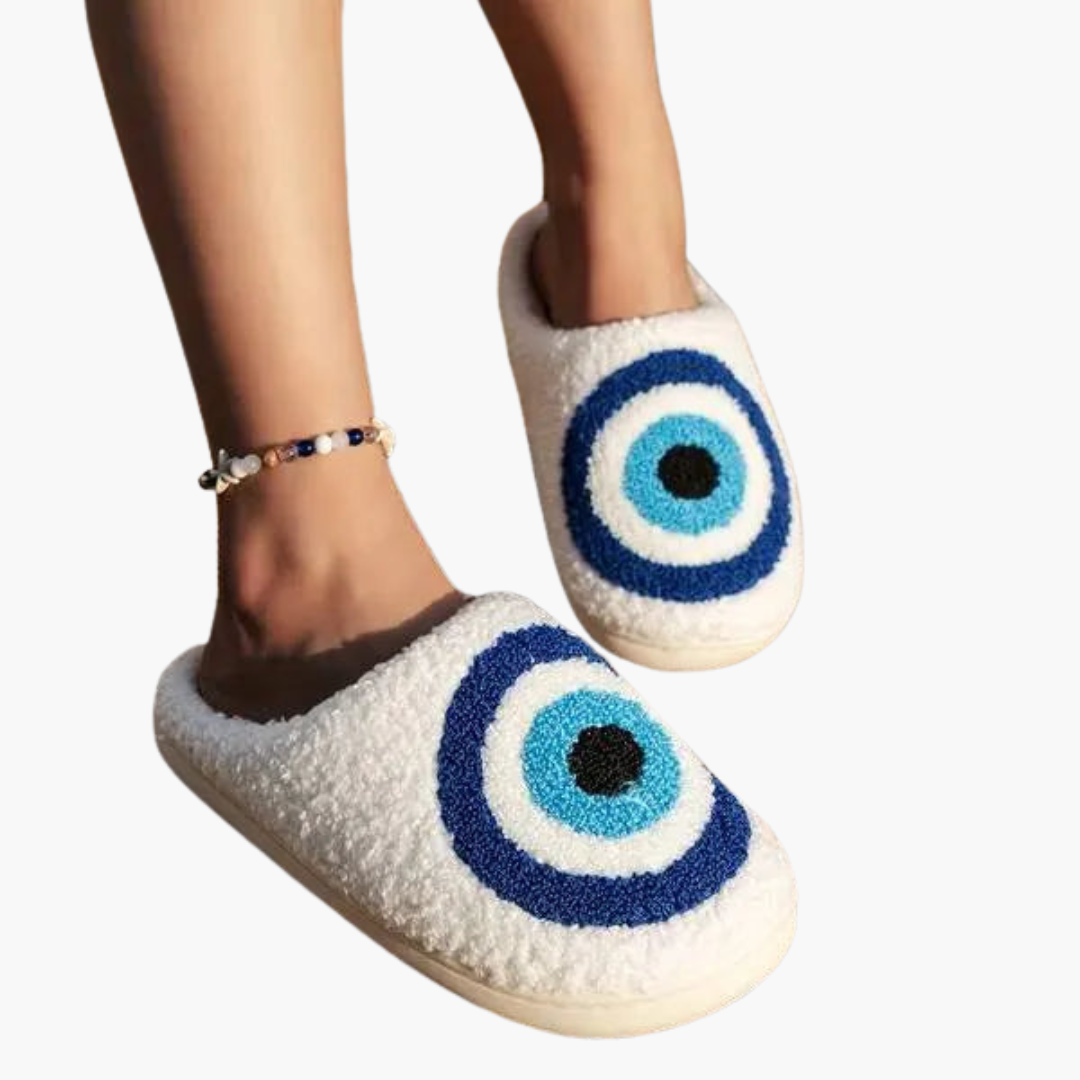 Women’s Plush Slippers with Closed Toe and Eye Pattern - Image 3