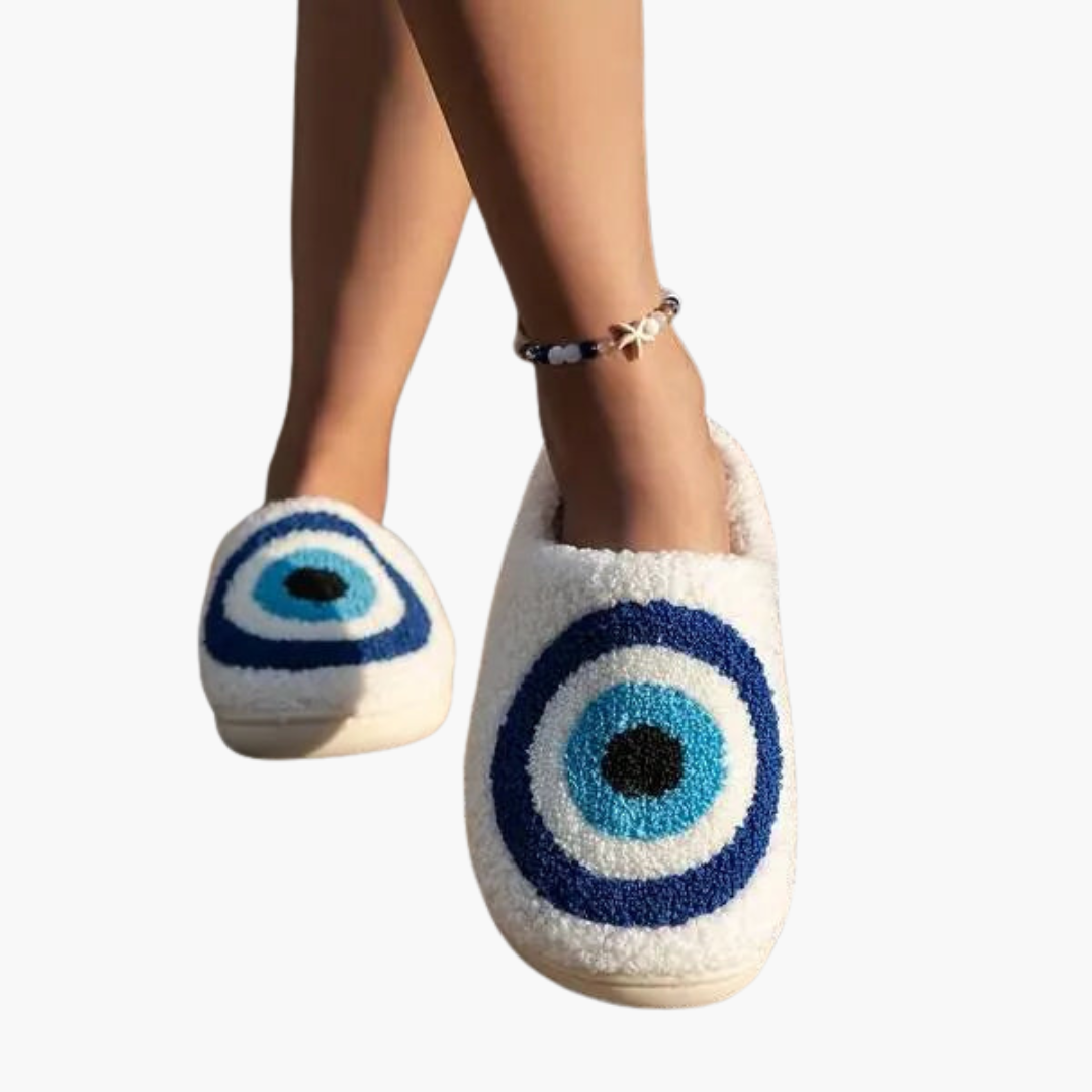 Women’s Plush Slippers with Closed Toe and Eye Pattern - Image 5