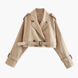 Women’s Short Trench Coat with Belted Waist