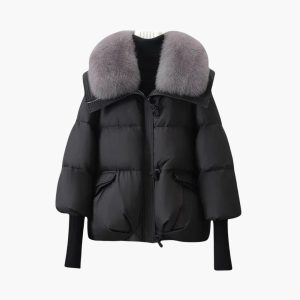 Women's Winter Jacket with Faux Fur Collar and Zipper