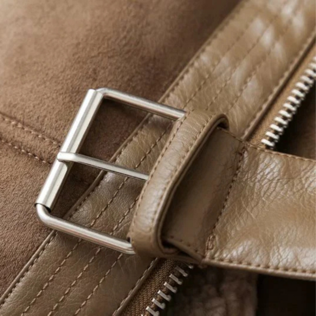 Women’s Zip Jacket with Plush Inner Layer and Adjustable Belt Hem - Image 4