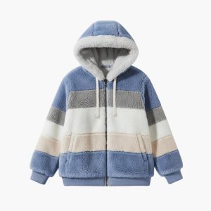 Women’s Zipped Hooded Jacket with Striped Surface