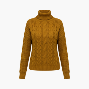 Women's Cable Knit Turtleneck Sweater with Long Sleeves