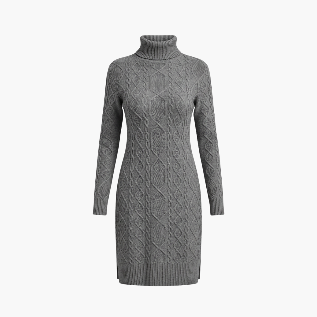 Women’s Knit Dress with Turtleneck and Long Sleeves