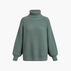Women’s Loose-Fit Turtleneck Sweater with Long Sleeves and Ribbed Knit