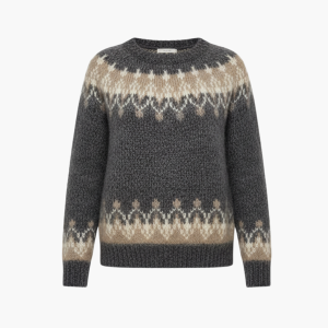 Women’s Patterned Knit Sweater with Crew Neck and Ribbed Hem