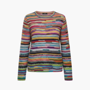 Women’s Striped Knit Sweater with Round Neckline