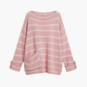 Women’s Striped Pullover Sweater with Patch Pocket