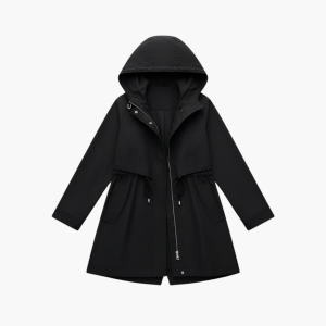 Women’s Trench Coat with Hood and Drawstring Waist
