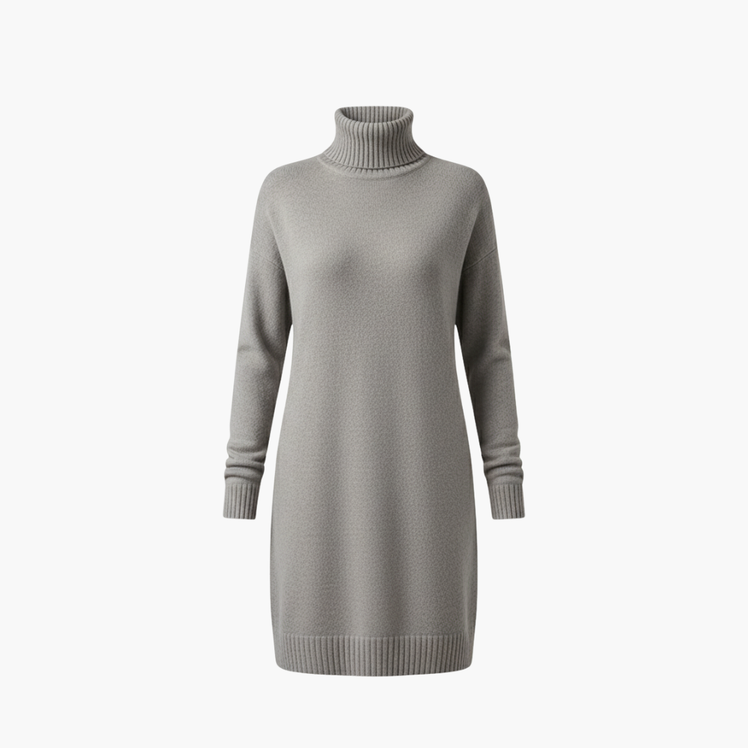 Women’s Turtleneck Sweater Dress with Long Sleeves and Ribbed Hem