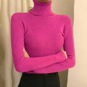 Women Sweater Pullover Winter Knitted Turtleneck Long Sleeve Slim Jumper Tops 2025 Ladies Casual Shirts Soft Warm Y2K Clothing